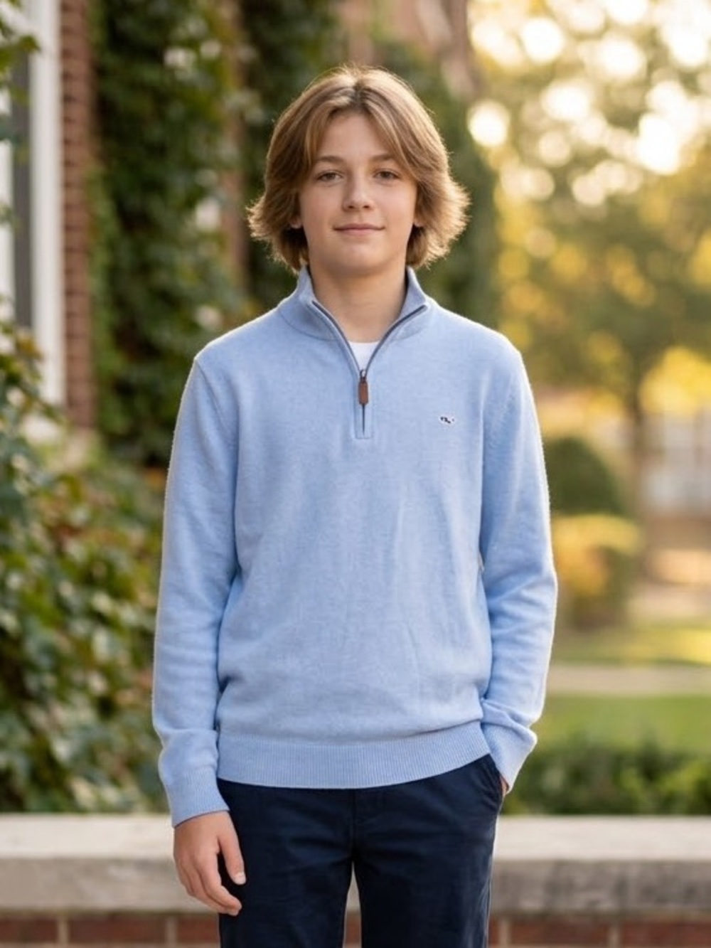 Vineyard Vines Blue Pima Cotton 1/4 Zip Pullover Shirt Boys XL 18
